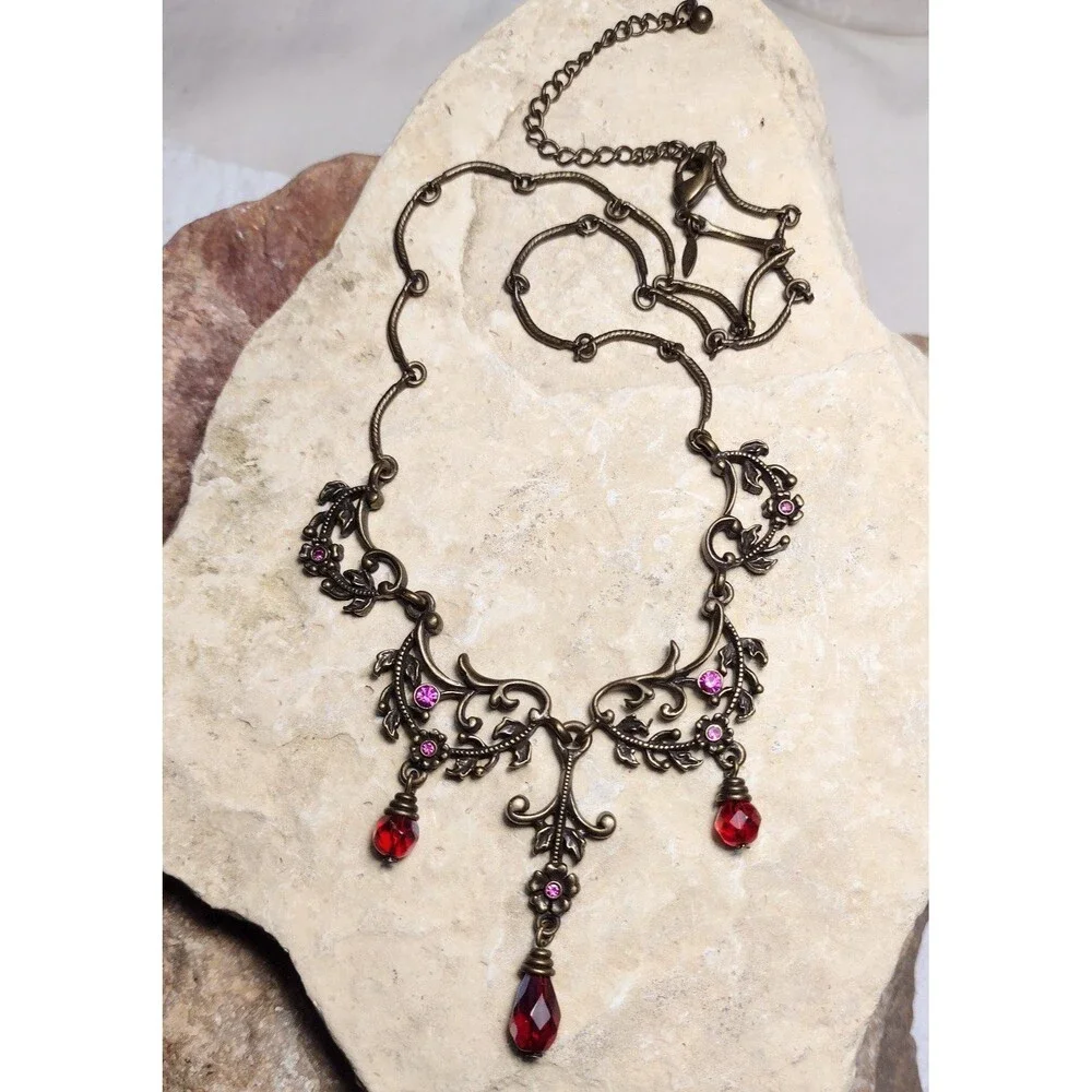 Avon Vintage Bronze Tone Rhinestone Bib Necklace